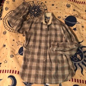 Vintage 70s wool plaid button up shirt